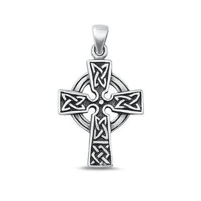 Sterling Silver Oxidized Celtic Cross Plain Pendant Face Height-27.7mm