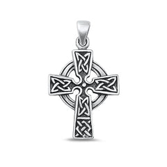 Sterling Silver Oxidized Celtic Cross Plain Pendant Face Height-27.7mm
