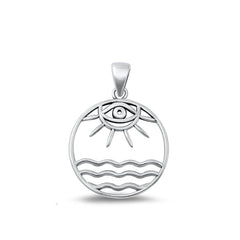 Sterling Silver Oxidized Evil Eye, Sun And Water Plain Pendant Face Height-22.2mm