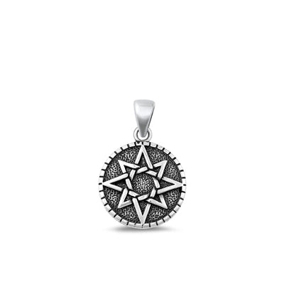 Sterling Silver Oxidized Pentagram Plain Pendant Face Height-16.4mm