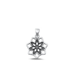 Sterling Silver Oxidized Flower Plain Pendant Face Height-15.2mm