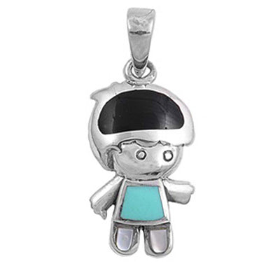 Sterling Silver Turquoise and Black Stone Pendant