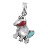 Sterling Silver Ruby, Pearl and Turquoise Stone Pendant