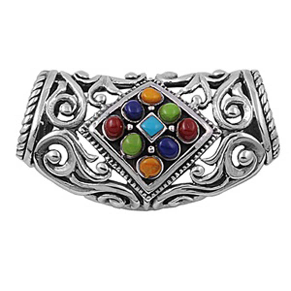 Sterling Silver Slide Multicolor Stone Pendant