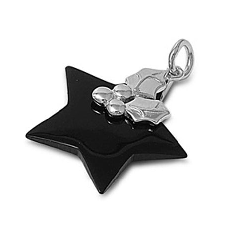 Sterling Silver Star Black Onyx Stone Pendant