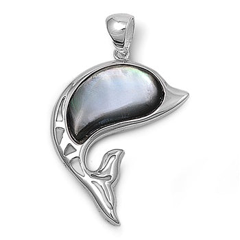 Sterling Silver Dolphin Abalone Shell Pendant