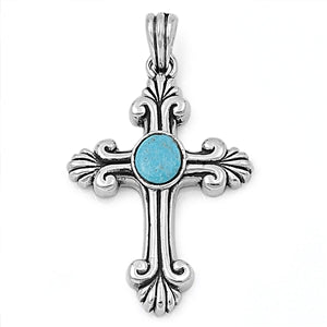 Sterling Silver Simulated Turquoise Stone Pendant