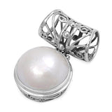 Sterling Silver Genuine 20mm White Mabe Pearl Stone Pendant