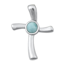 Load image into Gallery viewer, Sterling Silver Genuine Larimar Stone Cross Pendant