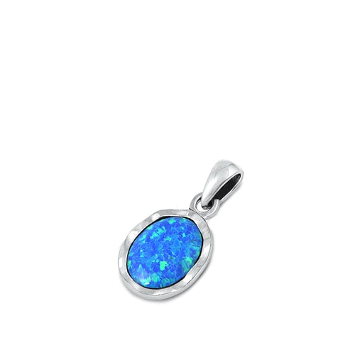 Sterling Silver Oxidized Blue Lab Opal Stone Pendant