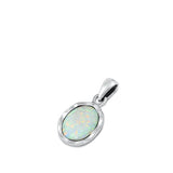 Sterling Silver Oxidized White Lab Opal Stone Pendant