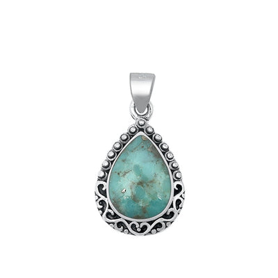 Sterling Silver Oxidized Teardrop Genuine Turquoise Stone Pendant