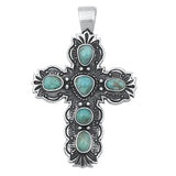 Sterling Silver Oxidized Genuine Turquoise Stone Cross Pendant