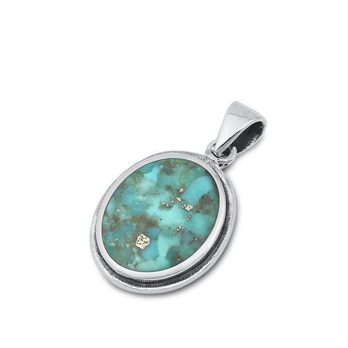 Sterling Silver Genuine Round Turquoise Stone Pendant