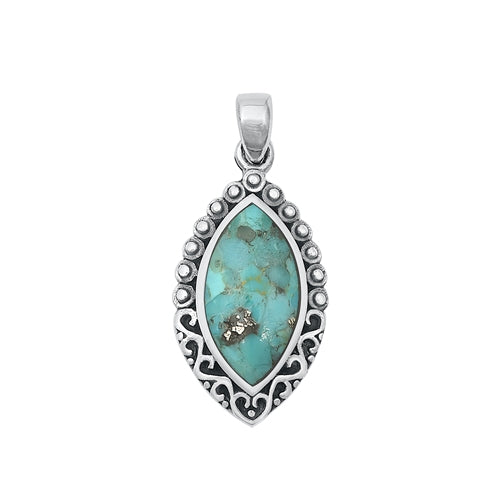 Sterling Silver Oxidized 25mm Genuine Turquoise Stone Pendant
