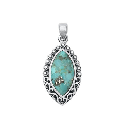 Sterling Silver Oxidized 25mm Genuine Turquoise Stone Pendant