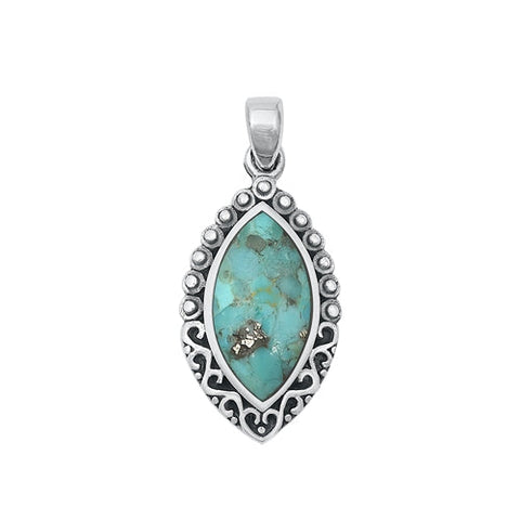 Sterling Silver Oxidized 25mm Genuine Turquoise Stone Pendant
