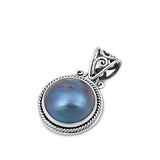 Sterling Silver Oxidized Blue Mabe Pearl Stone Pendant