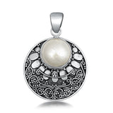 Sterling Silver Oxidized Bali Style Mabe Pearl Stone Pendant