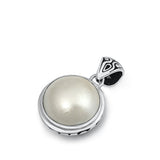 Sterling Silver Oxidized 32.4mm white Mabe Pearl Stone Pendant