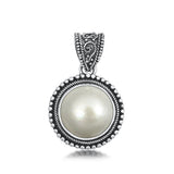 Sterling Silver Oxidized White Bali Mabe Pearl Stone Pendant