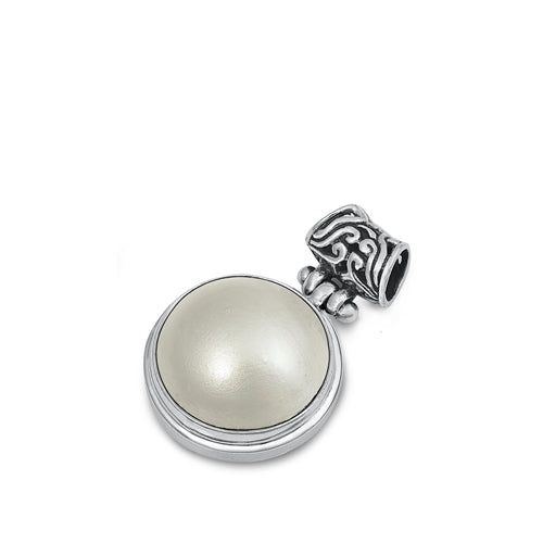Sterling Silver Oxidized 30mm Mabe Pearl Stone Pendant