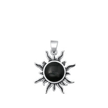 Load image into Gallery viewer, Sterling Silver Oxidized Sun Black Agate Pendant