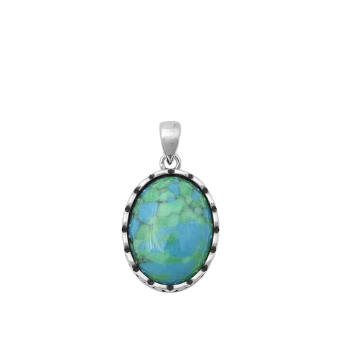 Sterling Silver Oxidized Genuine Turquoise Pendant-17.6mm