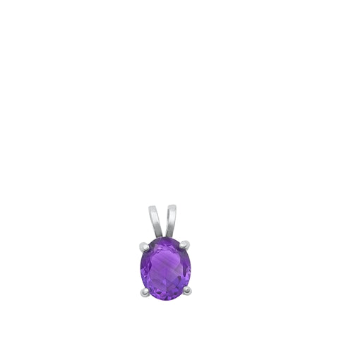 Sterling Silver Rhodium Plated Genuine Amethyst Pendant