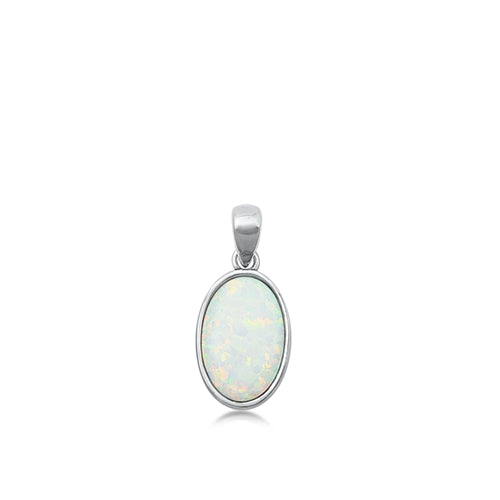 Sterling Silver Oxidized Oval White Lab Opal Pendant