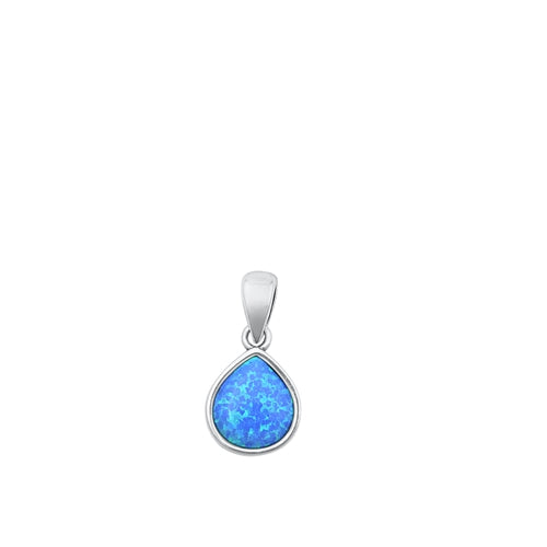 Sterling Silver Oxidized Pear Blue Lab Opal Pendant