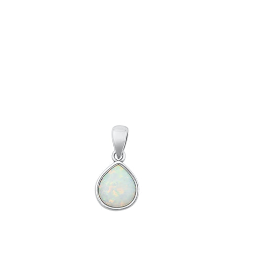 Sterling Silver Oxidized Pear White Lab Opal Pendant