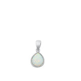 Sterling Silver Oxidized Pear White Lab Opal Pendant
