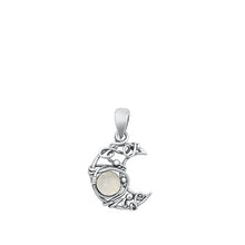 Load image into Gallery viewer, Sterling Silver Oxidized Moon Shaped Moon Stone Pendant Face Height-14.3mm