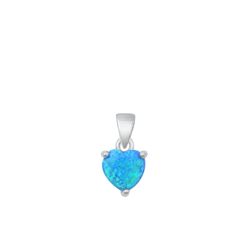 Sterling Silver Rhodium Plated Heart Blue Lab Opal Pendant-8.8mm