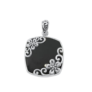 Sterling Silver Oxidized Black Agate Stone Pendant