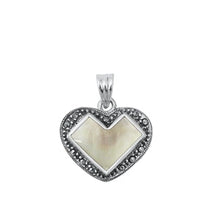 Load image into Gallery viewer, Sterling Silver Oxidized Heart Marcasite and Mother of Pearl Stone Pendant