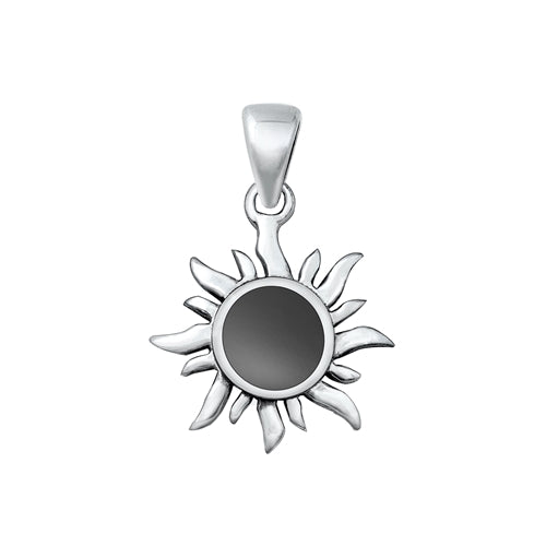 Sterling Silver Oxidized Black Agate Sun Pendant Face Height-19.6mm