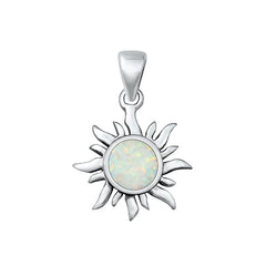 Sterling Silver Oxidized White Lab Opal Sun Pendant Face Height-19.6mm