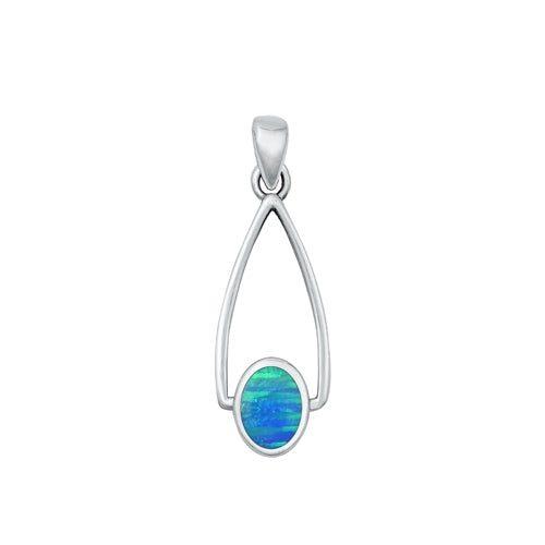 Sterling Silver Oxidized Blue Lab Opal Pendant-24mm