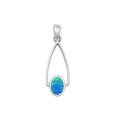 Sterling Silver Oxidized Blue Lab Opal Pendant-24mm