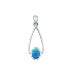 Sterling Silver Oxidized Blue Lab Opal Pendant-24mm