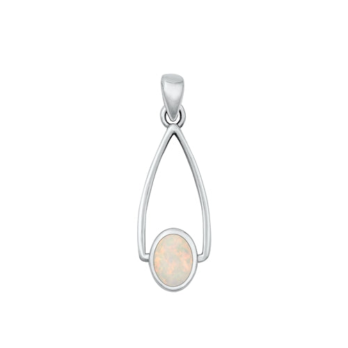 Sterling Silver Oxidized White Lab Opal Pendant-24mm
