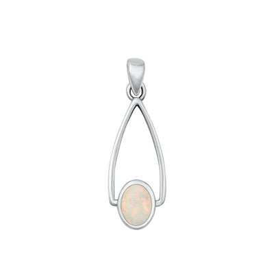 Sterling Silver Oxidized White Lab Opal Pendant-24mm