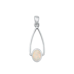 Sterling Silver Oxidized White Lab Opal Pendant-24mm