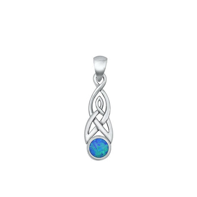 Sterling Silver Oxidized Celtic Style Blue Lab Opal Pendant-25mm