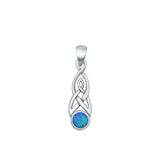 Sterling Silver Oxidized Celtic Style Blue Lab Opal Pendant-25mm