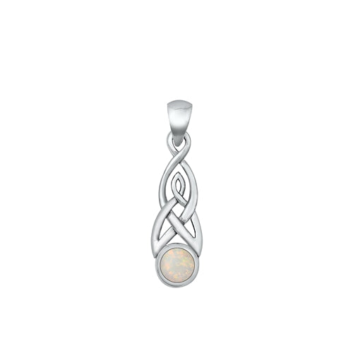 Sterling Silver Oxidized Celtic Style White Lab Opal Pendant-25mm