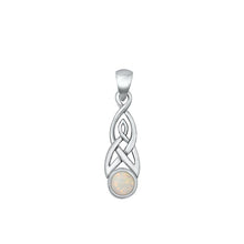 Load image into Gallery viewer, Sterling Silver Oxidized Celtic Style White Lab Opal Pendant-25mm