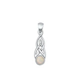 Sterling Silver Oxidized Celtic Style White Lab Opal Pendant-25mm